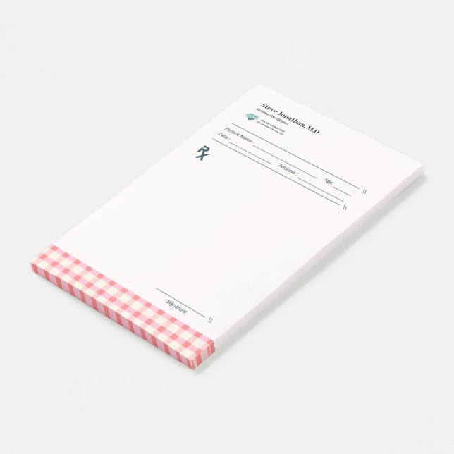 Gingham Recipes Blush Pink Check Cute Feminine Post-it Notes (Angled)