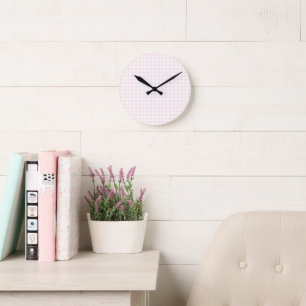 Gingham Recipes Blush Pink Check Cute Feminine Round Clock