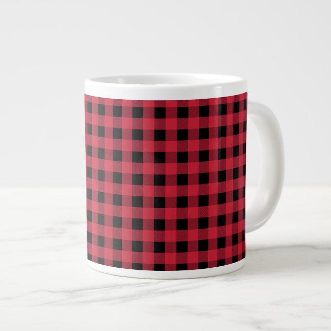 Gingham Red and Black Large Coffee Mug (Front Right)