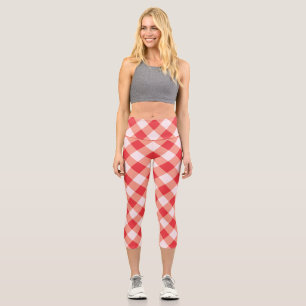 Gingham Red and White Check Holiday Christmas Capri Leggings