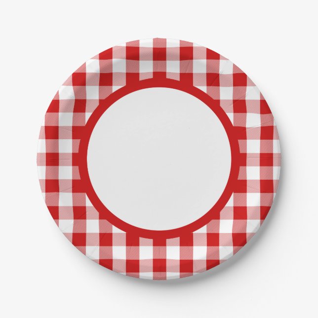 Gingham Red And White Checks Plaid Party, Wedding Paper Plate (Front)