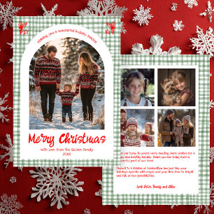 Gingham Red Green Christmas Custom Arch 5 Photo  Holiday Card