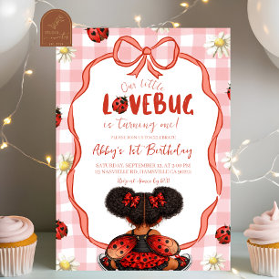 Gingham Red Ladybug 1st Birthday Invitation_ Invitation