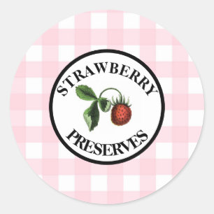 Gingham Retro Strawberry Preserves Classic Round Sticker