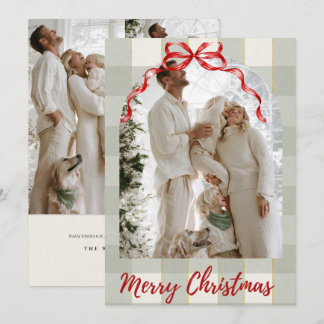 Gingham ribbon family photo Christmas card