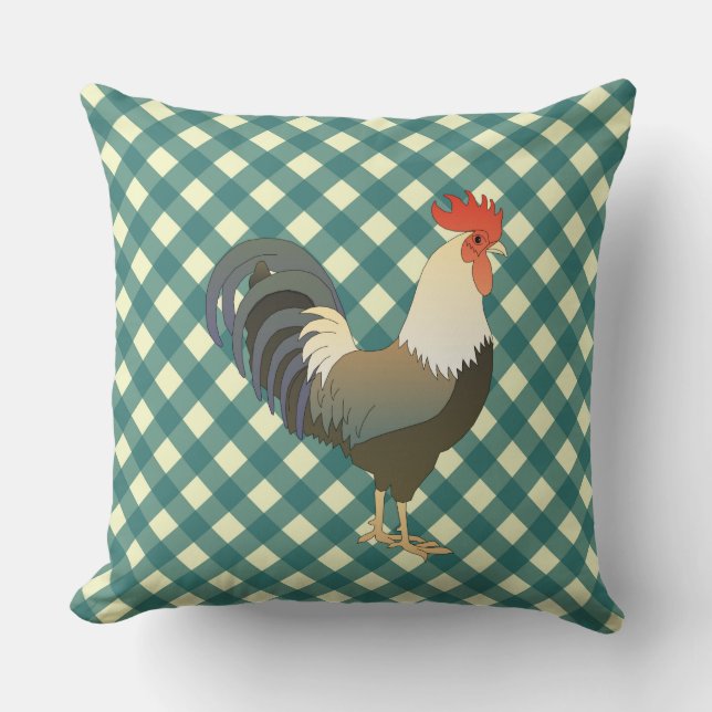 GINGHAM ROOSTER CUSHION (Front)