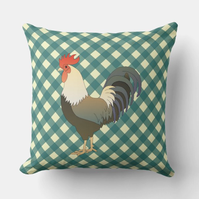 GINGHAM ROOSTER CUSHION (Front)