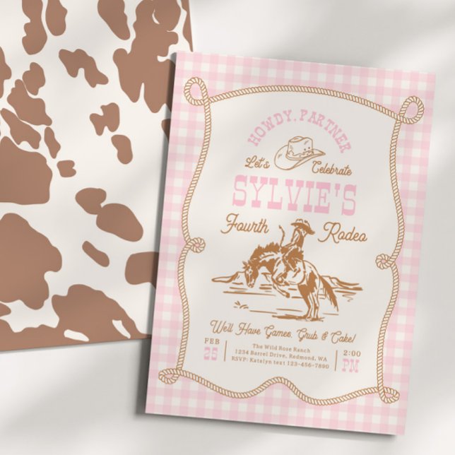 Gingham Rope Cowgirl Birthday Invitation (Creator Uploaded)