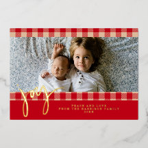 Gingham Rustic Farmhouse Red Beige Christmas Photo