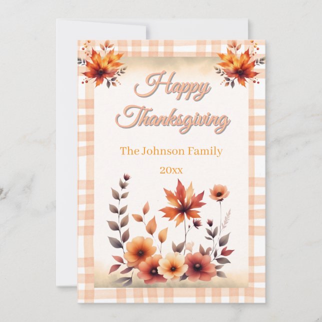 Gingham Rustic Vintage Thanksgiving Greeting Card (Front)