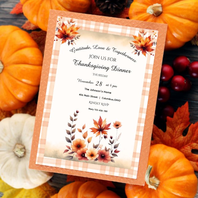 Gingham Rustic Vintage Thanksgiving Invitation (Creator Uploaded)