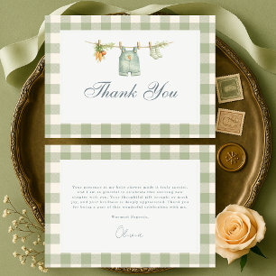 Gingham Sage Green Locally Grown Baby Shower Thank You Card