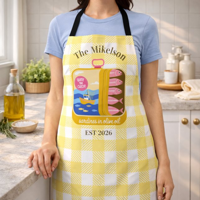 Gingham Sardines Custom Family Name Apron (Creator Uploaded)