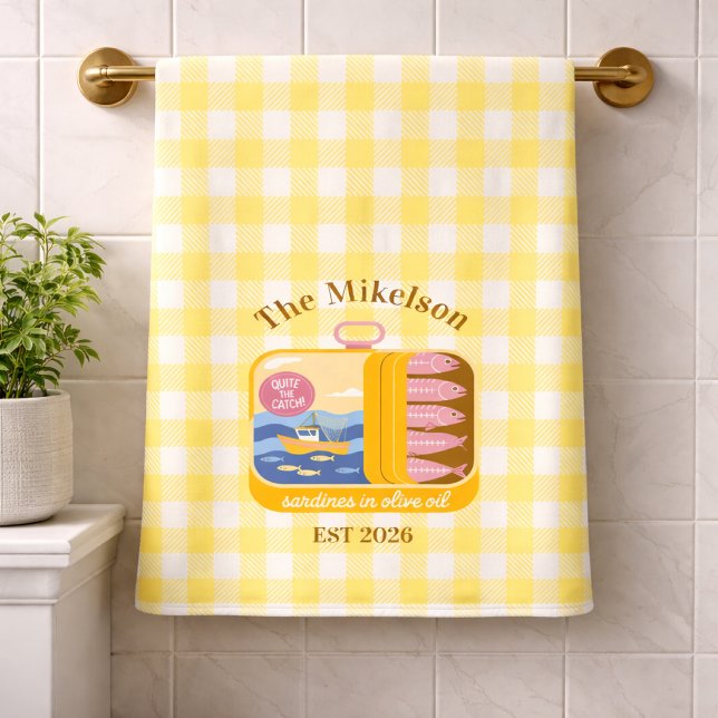 Gingham Sardines Custom Family Name Bath Towel (Creator Uploaded)