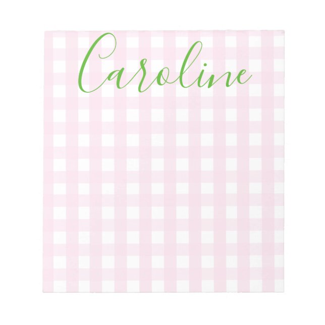 Gingham & Script Personalised Notepad (Front)