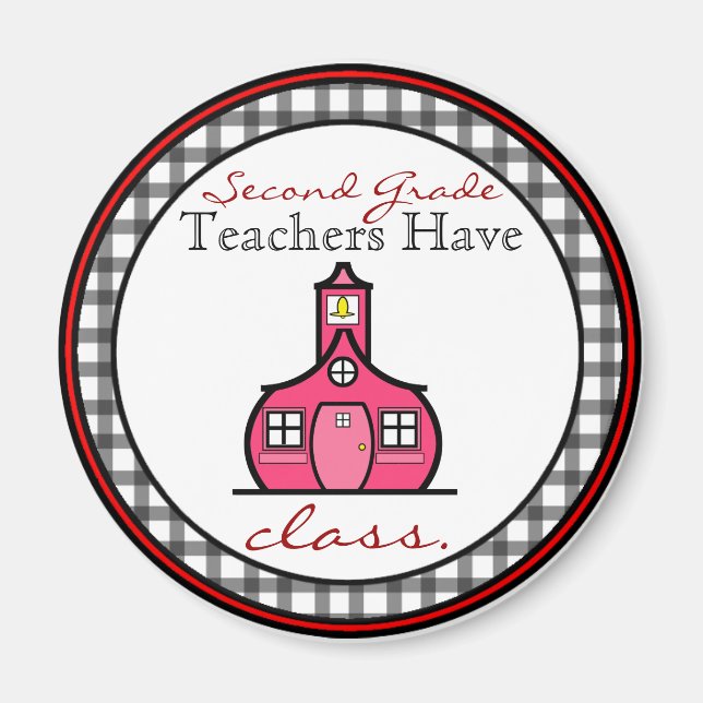 Gingham Second Grade Teacher Magnet (Front)