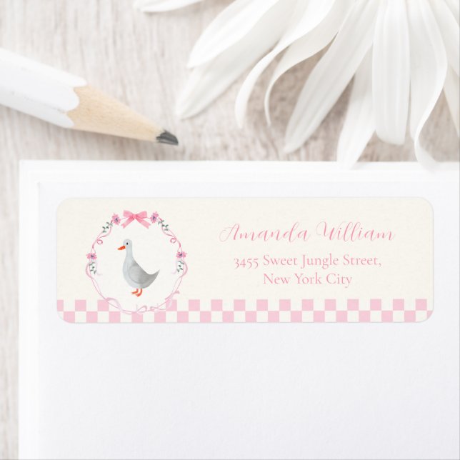 Gingham Silly Goose Baby Shower Return Address Label (Insitu)