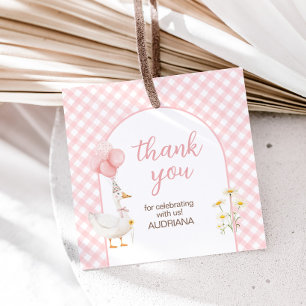 Gingham Silly Goose Birthday Party Square Favour Tags