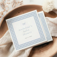 Gingham Simple Bow Dusty Blue Boys Baby Shower