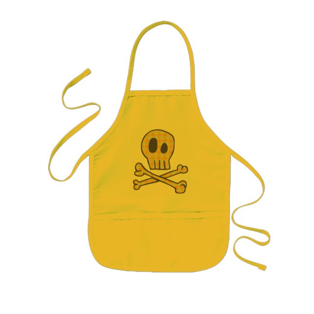 Gingham Skull & Bones - Yellow Kids Apron (Front)