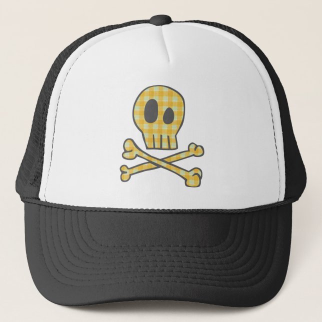 Gingham Skull & Bones - Yellow Trucker Hat (Front)