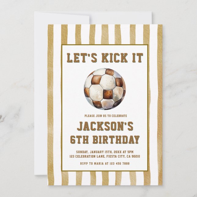 Gingham Soccer Football Birthday Invitation (Front)
