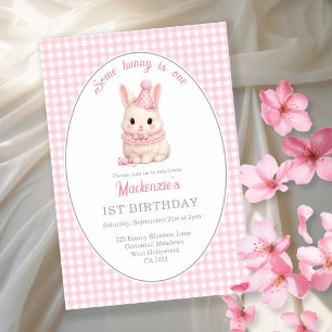 Gingham Some Bunny Is One Birthday Personalized Invitation