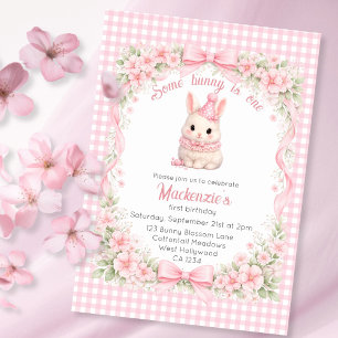 Gingham Some Bunny Is One Birthday Personalized Invitation