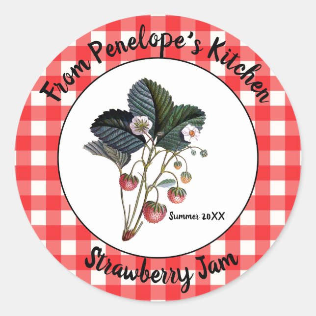 Gingham Strawberry Jam Sticker Label Your Kitchen (Front)