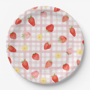 Gingham Strawberry Party Paper Plates