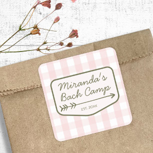 Gingham Summer Camp Bachelorette Camping Square Sticker