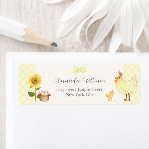 Gingham Sunflower Chick Baby Shower Return Address Label
