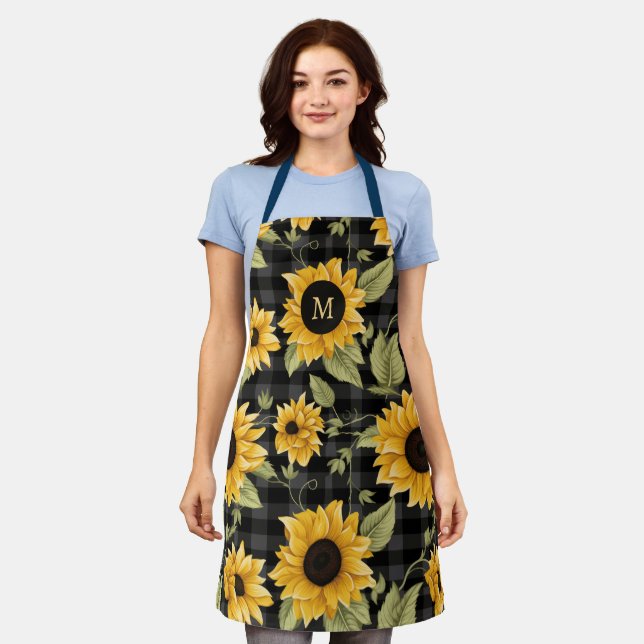 Gingham Sunflowers Pattern Apron (Worn)