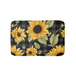 Gingham Sunflowers Pattern Bath Mat