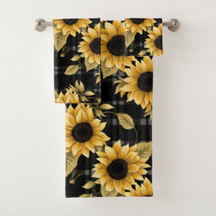 Gingham Sunflowers Pattern Bath Towel Set