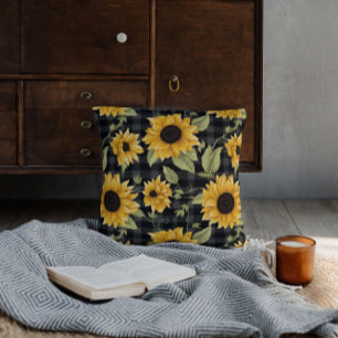 Gingham Sunflowers Pattern Cushion