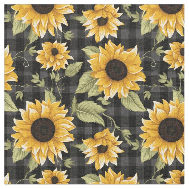Gingham Sunflowers Pattern Fabric (Close Up)