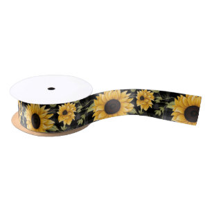 Gingham Sunflowers Pattern Satin Ribbon