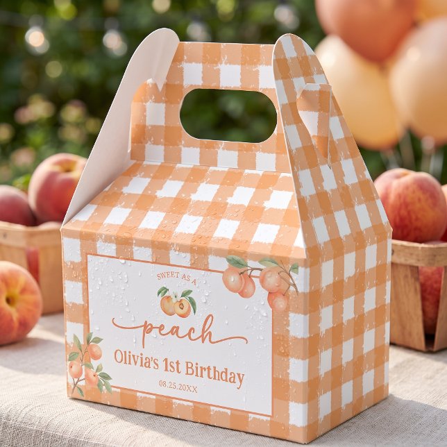 Gingham Sweet As A Peach Birthday Favour Box (Creator Uploaded)