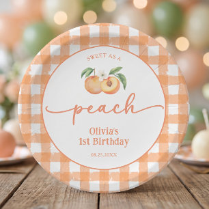 Gingham Sweet As A Peach Birthday Paper Plates