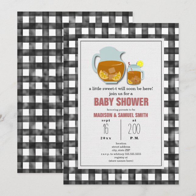 Gingham Sweet Tea Lemons Neutral Baby Shower Invitation (Front/Back)