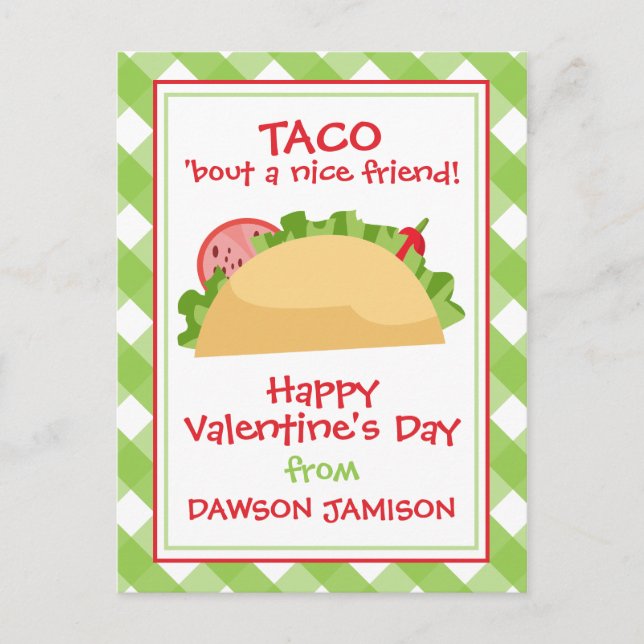 Gingham Taco Personalised Valentine's Cards (Front)