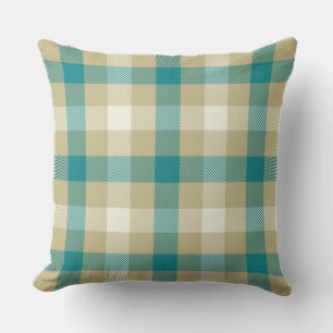 Gingham tartan plaid blue and beige country style  cushion