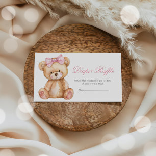 Gingham Teddy Bear Baby Shower Diaper Raffle Enclosure Card