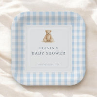Gingham Teddy Bear Blue Boy Baby Shower Party
