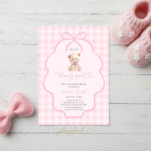 Gingham Teddy Bear Girl Baby Shower Invitation