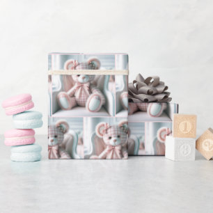 Gingham Teddy Bear On a Chair Wrapping Paper