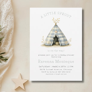 Gingham Tent Little Sprout Clean Baby Shower  Invitation
