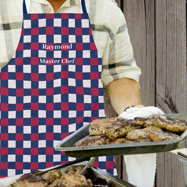 Gingham Terrazzo-Patriotic - Red Blue White Stars Apron (Creator Uploaded)