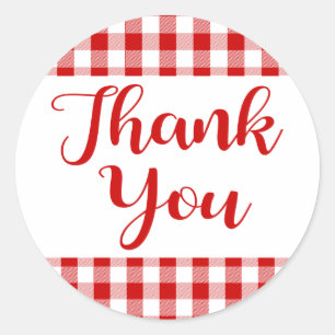 Gingham Thank You Red And White Check Plaid Classic Round Sticker